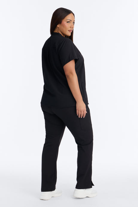 It's Go Time Collared Open Leg Uniform Scrub Set - Black