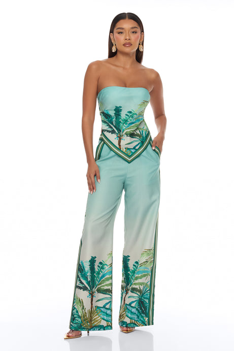 Sasha Tropical Linen Pant Set - Green/combo