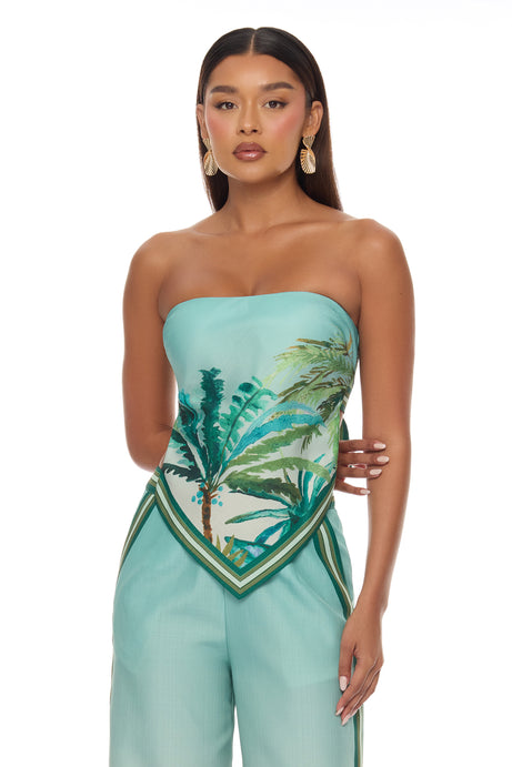 Sasha Tropical Linen Pant Set - Green/combo