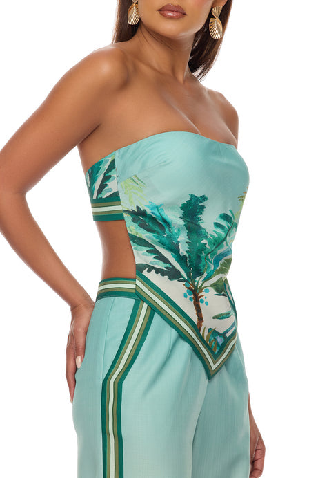 Sasha Tropical Linen Pant Set - Green/combo