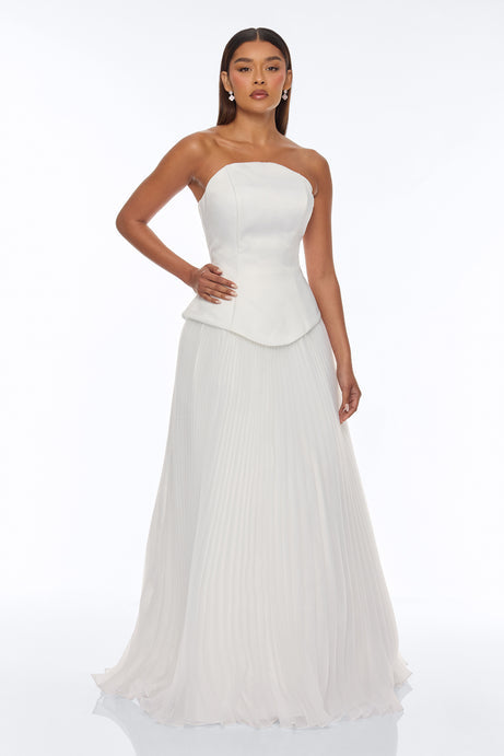Soulmate Strapless Pleated Gown - White