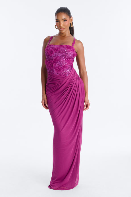 Kiss And Tell Embellished Gown - Magenta
