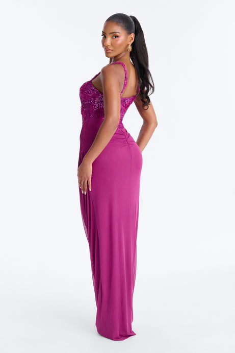 Kiss And Tell Embellished Gown - Magenta
