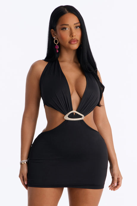 Colette Cut Out Halter Mini Dress - Black