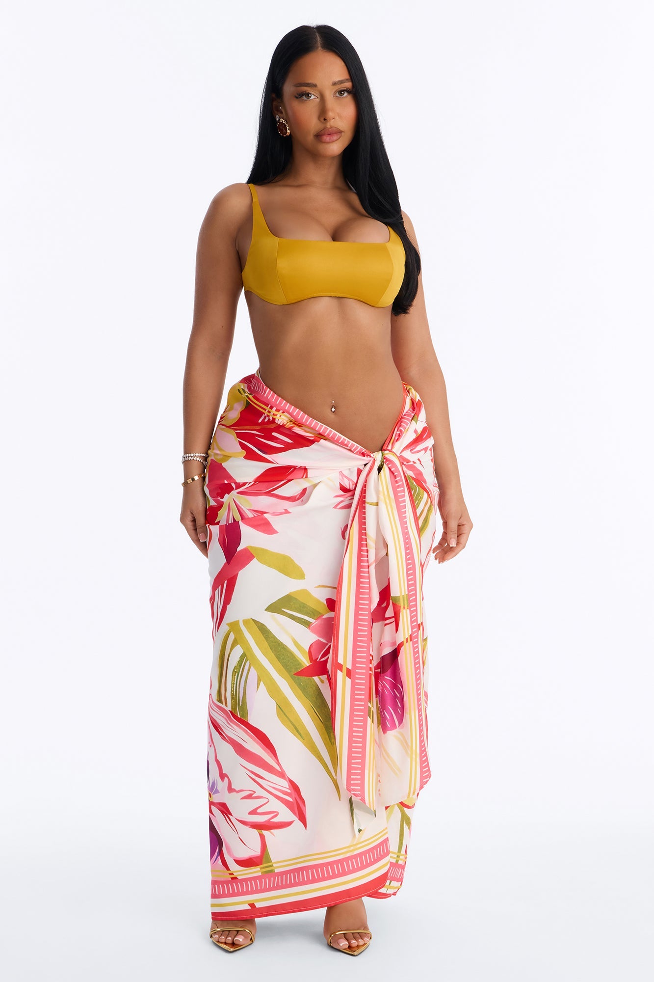 Jet Set Tropical Print Wrap Skirt - Pink/combo
