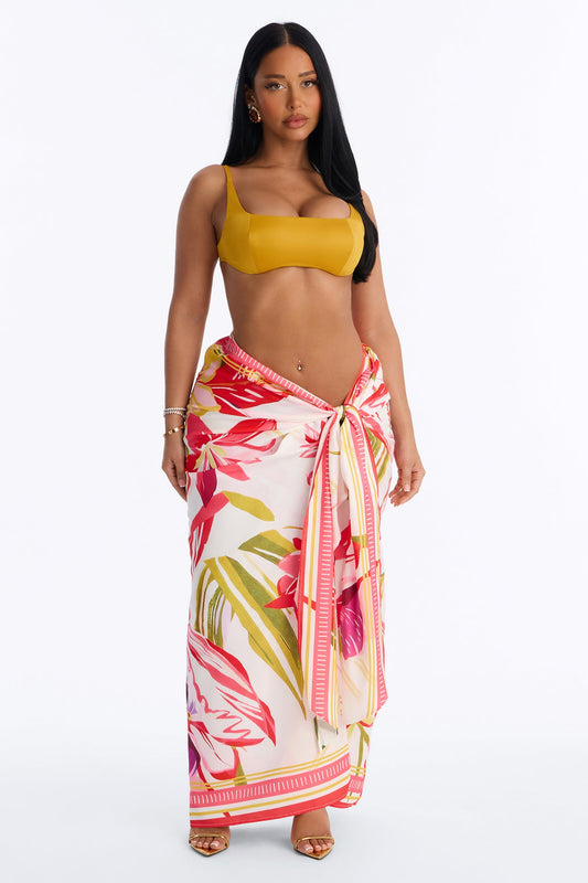 Jet Set Tropical Print Wrap Skirt - Pink/combo