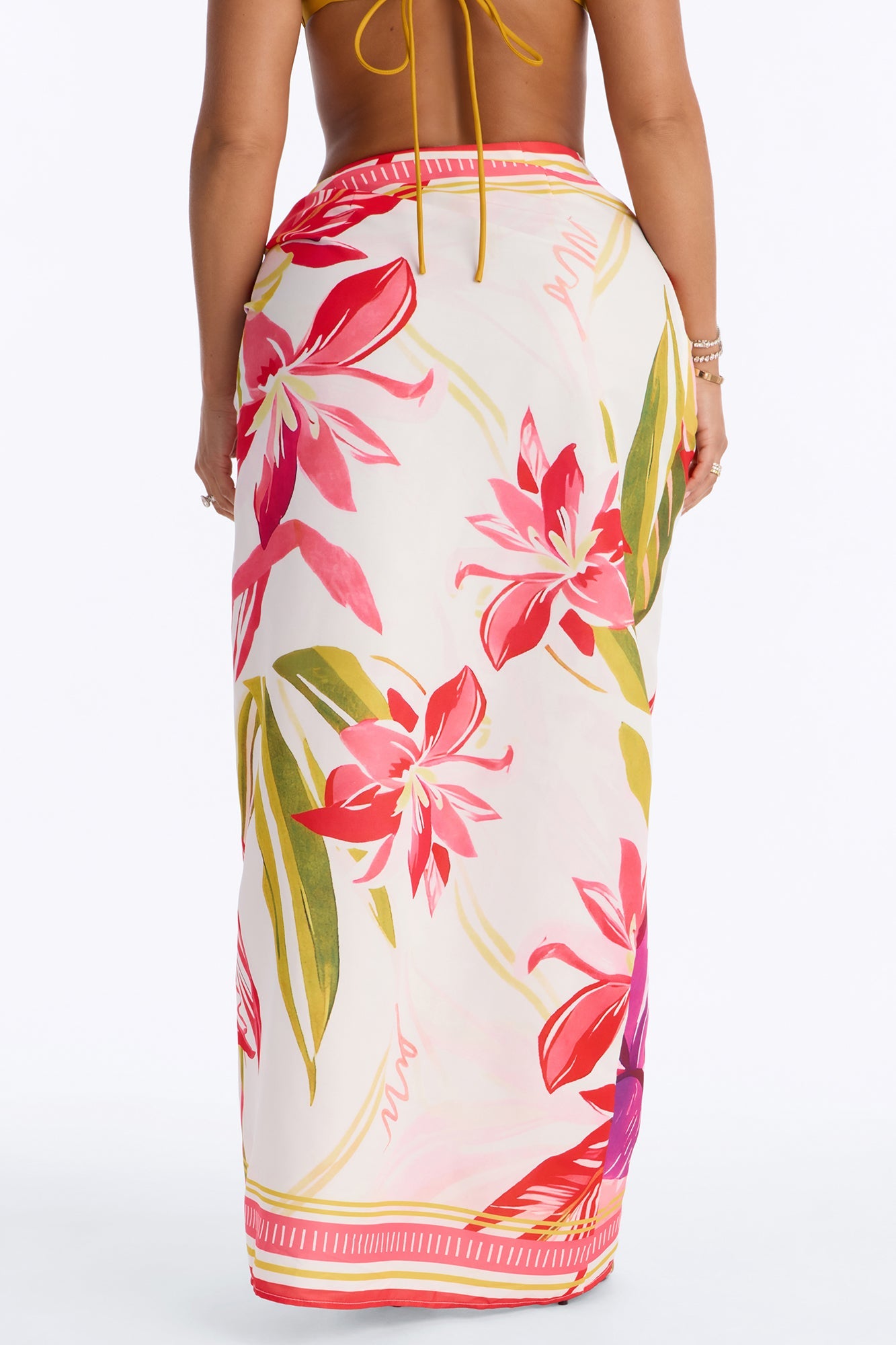 Jet Set Tropical Print Wrap Skirt - Pink/combo