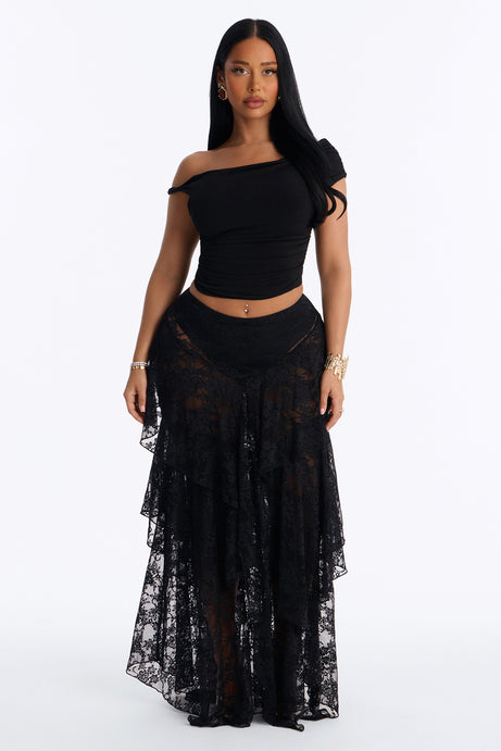 Love For You Tiered Lace Maxi Skirt - Black