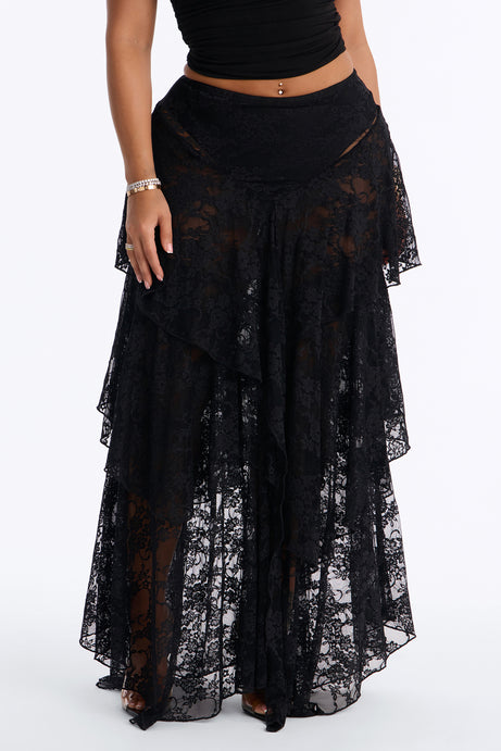 Love For You Tiered Lace Maxi Skirt - Black