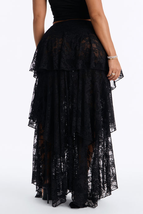 Love For You Tiered Lace Maxi Skirt - Black