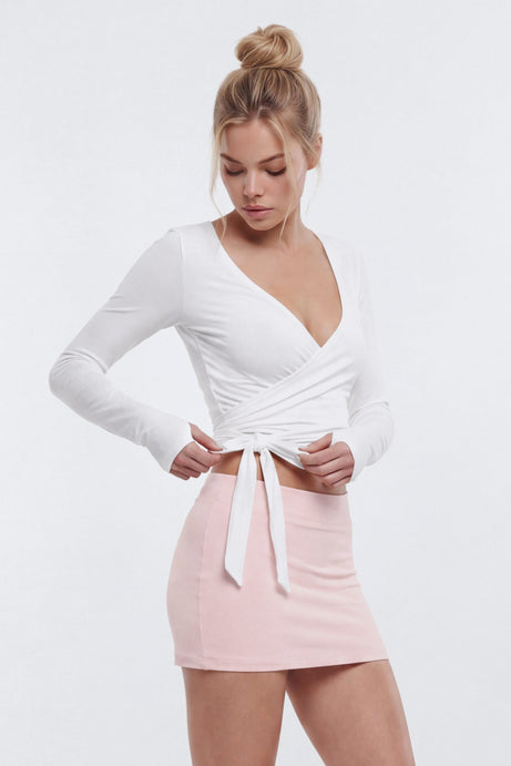 Soft Jersey Surplice Wrap Top - Snow White
