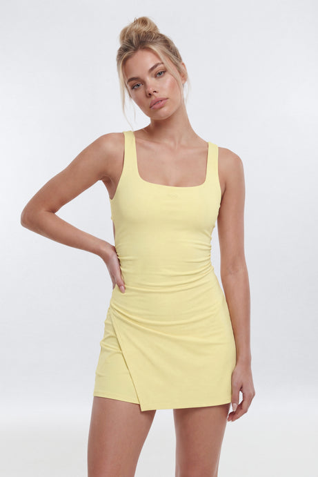 ButterSoft Cut Out Racerback 2-in-1 Active Dress - Soft Yellow