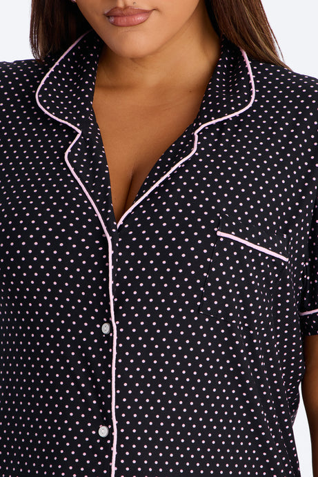 Snuggle All Night Button Up PJ Short Set - Black/Pink