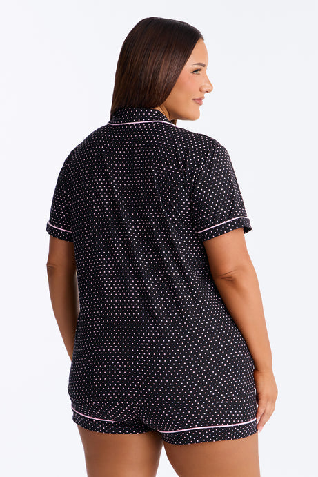 Snuggle All Night Button Up PJ Short Set - Black/Pink