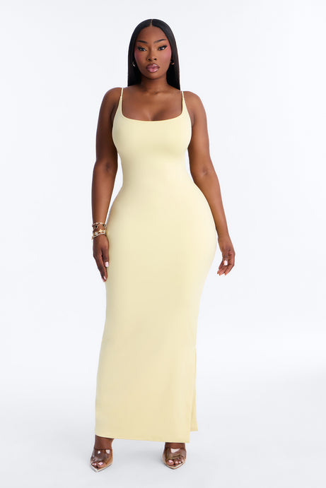 Contour Double Lined Scoop Neck Spaghetti Strap Maxi Dress - Butter Yellow