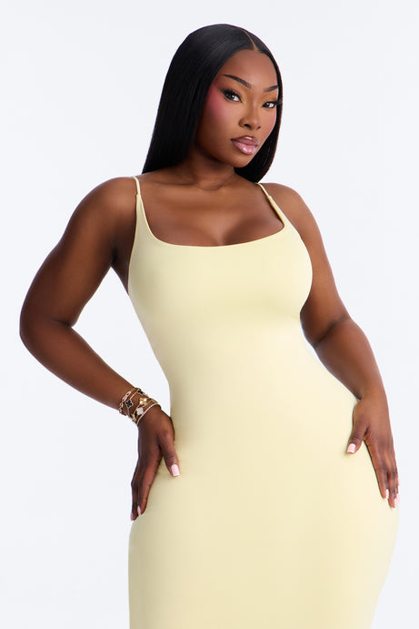 Contour Double Lined Scoop Neck Spaghetti Strap Maxi Dress - Butter Yellow