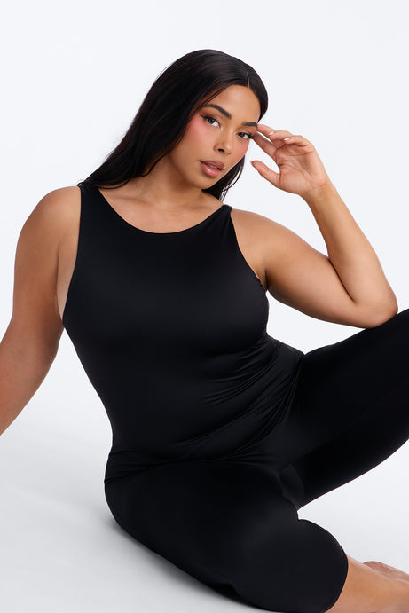 Contour Double Lined Low Back Capri Jumpsuit - Black