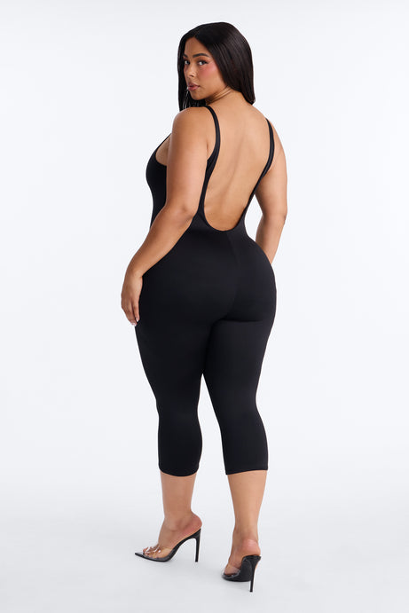 Contour Double Lined Low Back Capri Jumpsuit - Black