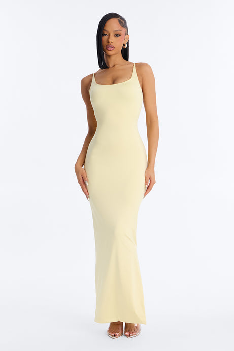 Contour Double Lined Scoop Neck Spaghetti Strap Maxi Dress - Butter Yellow