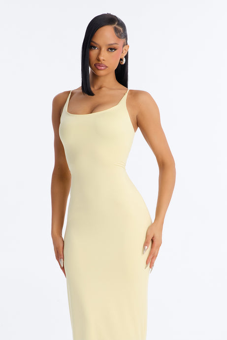 Contour Double Lined Scoop Neck Spaghetti Strap Maxi Dress - Butter Yellow