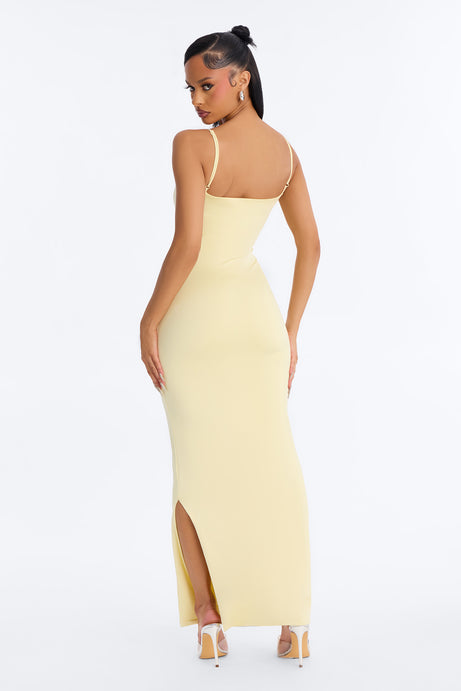 Contour Double Lined Scoop Neck Spaghetti Strap Maxi Dress - Butter Yellow