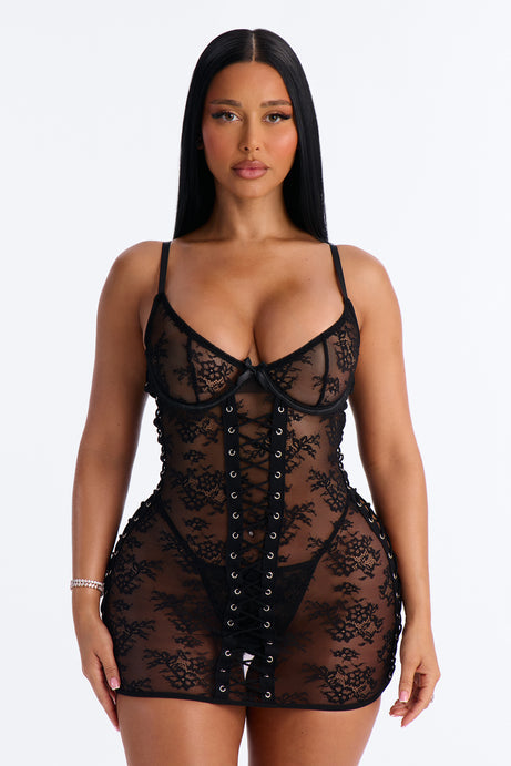 Your Perfect Match Lace Underwire Chemise - Black