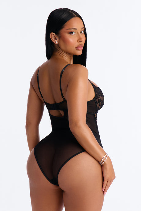 Simone Lace Up Teddy - Black