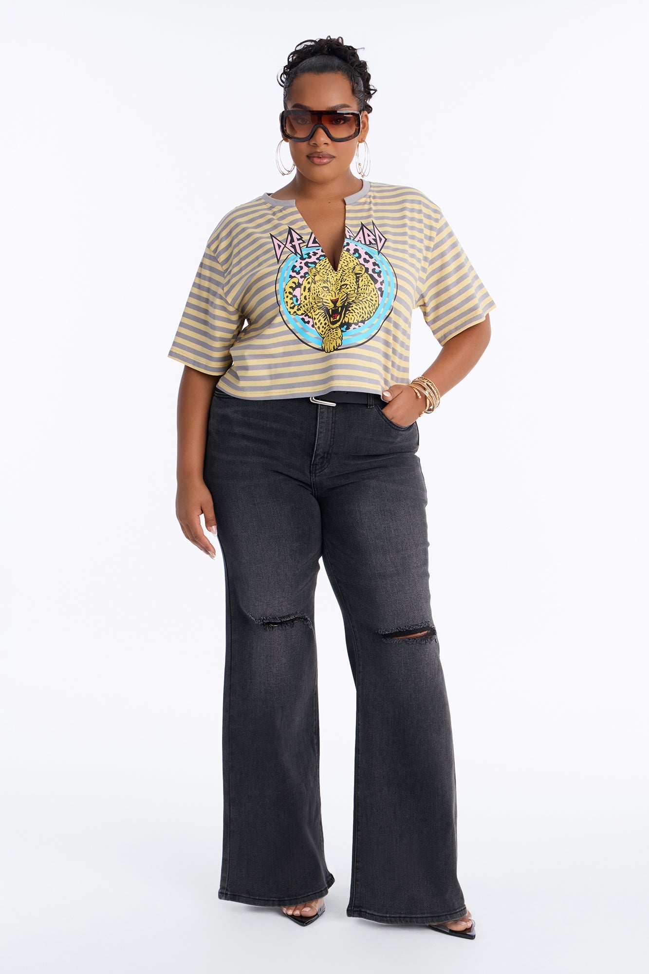 Def Leppard Stripe Crop Tee - Butter Yellow