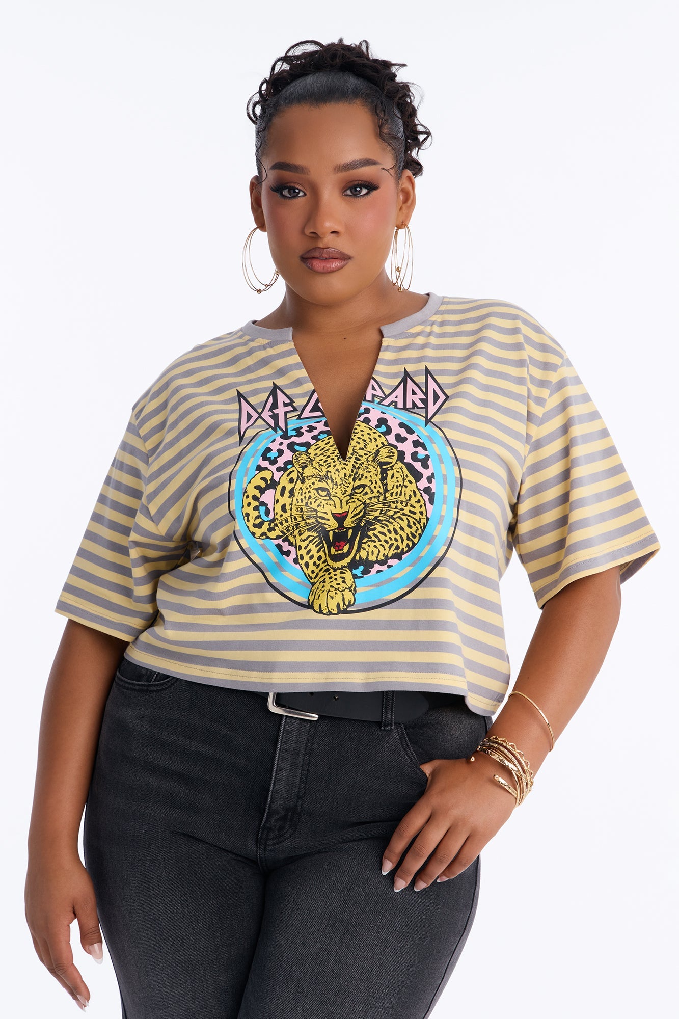 Def Leppard Stripe Crop Tee - Butter Yellow