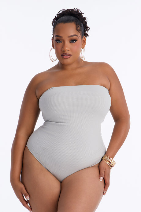 Demi Double Lined Tube Bodysuit - Light Grey