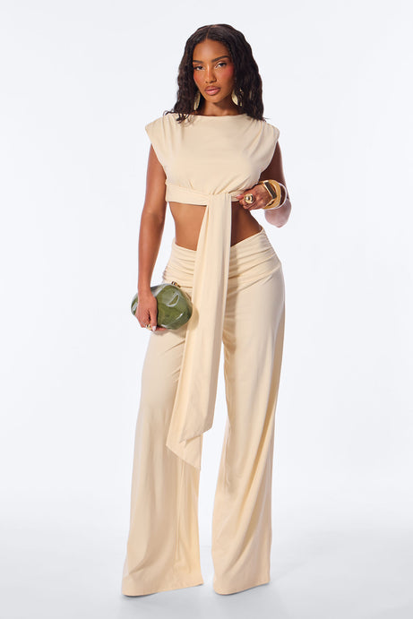 Elle Jersey Pant Set - Cream