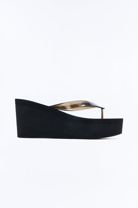 Too Easy Babe Thong Wedges - Black/Smoke