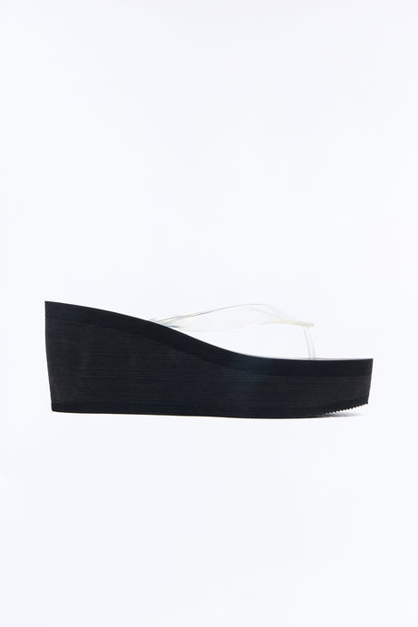 Too Easy Babe Thong Wedges - Clear/Black