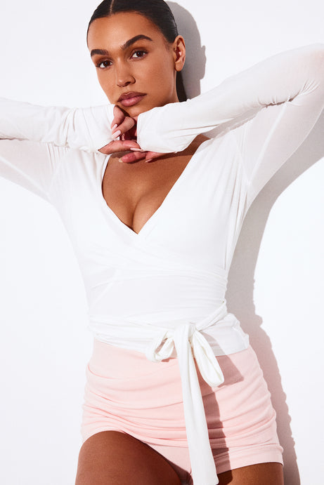 Soft Jersey Surplice Wrap Top - Snow White