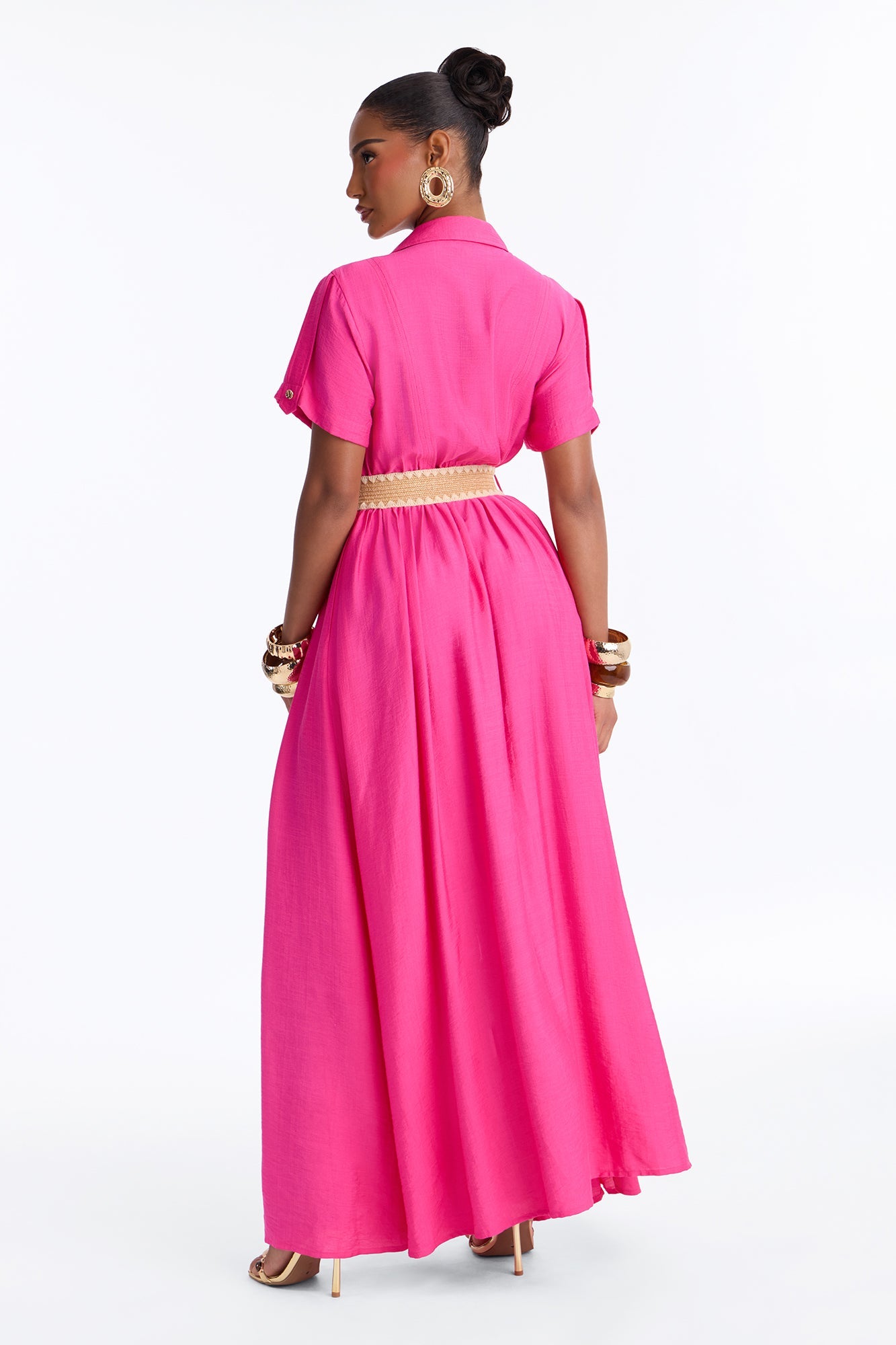 Laurel Linen Maxi Shirt Dress - HotPink