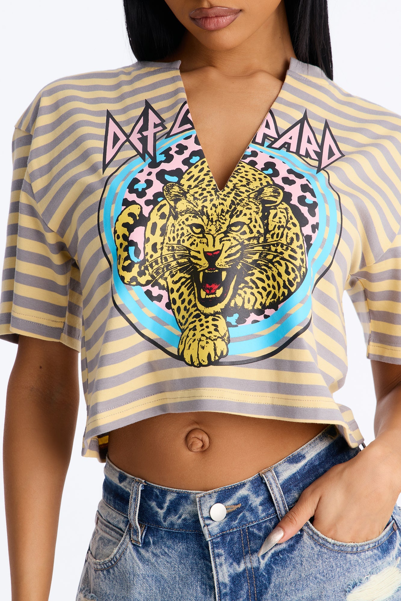 Def Leppard Stripe Crop Tee - Butter Yellow