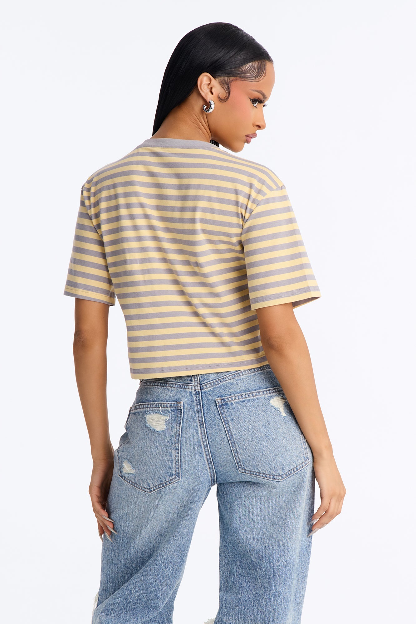Def Leppard Stripe Crop Tee - Butter Yellow