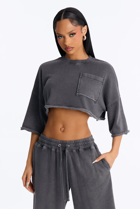 Trina Cropped French Terry Jort Set - Charcoal