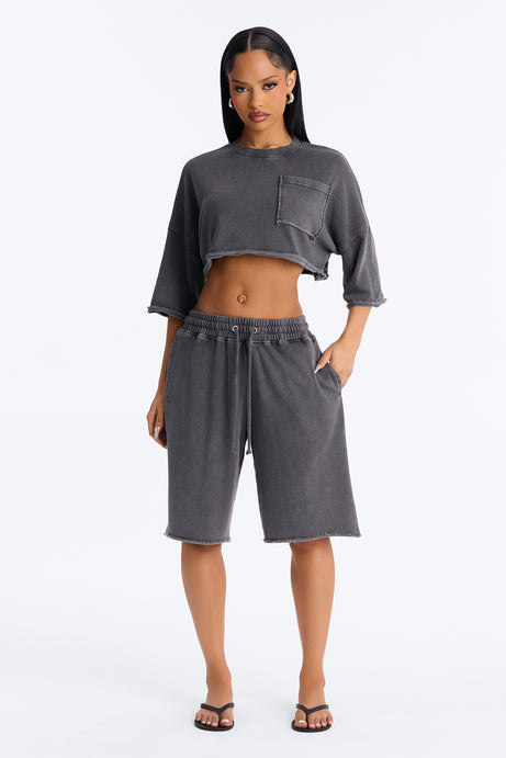 Trina Cropped French Terry Jort Set - Charcoal
