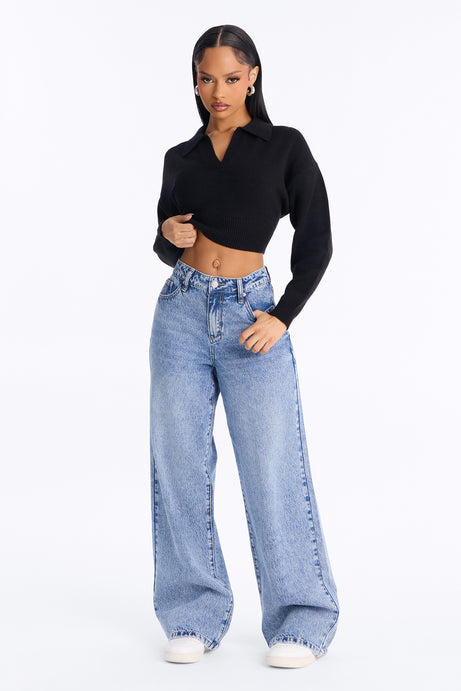 Layla Cropped Pullover Sweater - Black