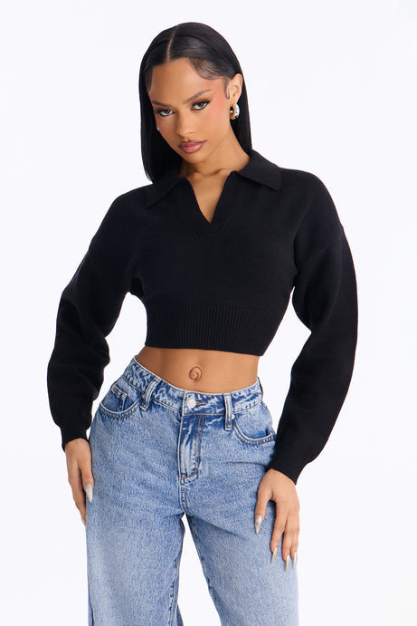 Layla Cropped Pullover Sweater - Black