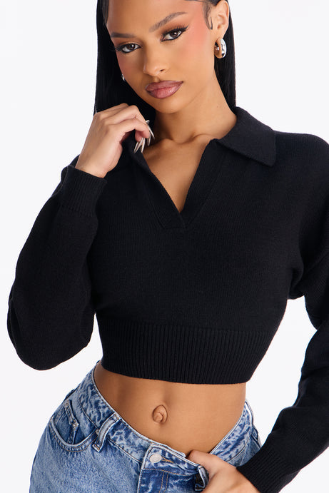 Layla Cropped Pullover Sweater - Black