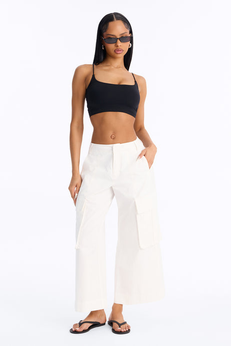 Reese Mid Rise Cargo Wide Leg Culotte - White