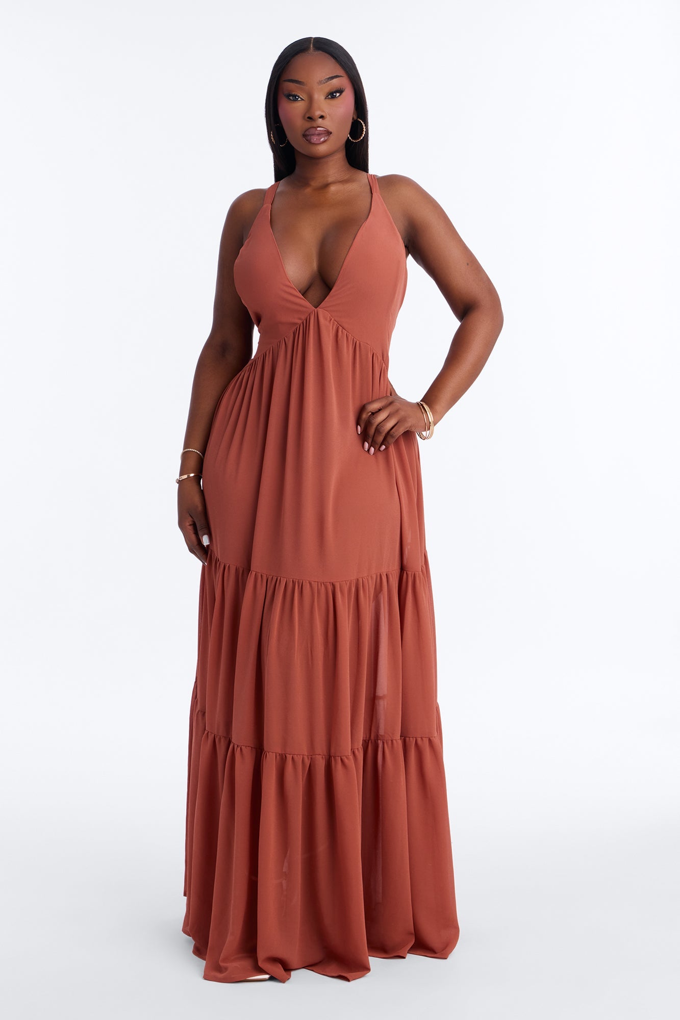 Zaria Chiffon Maxi Dress - Rust