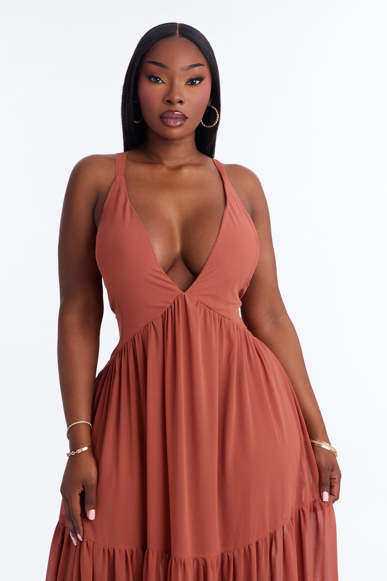 Zaria Chiffon Maxi Dress - Rust