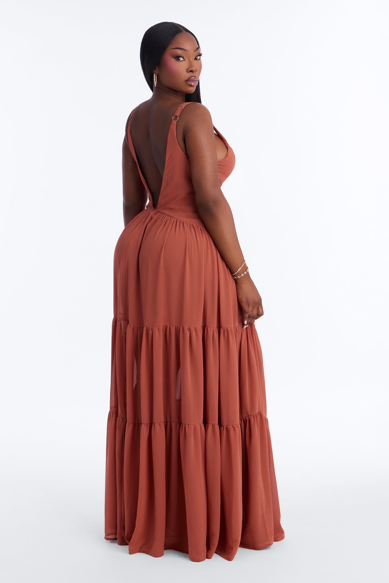 Zaria Chiffon Maxi Dress - Rust