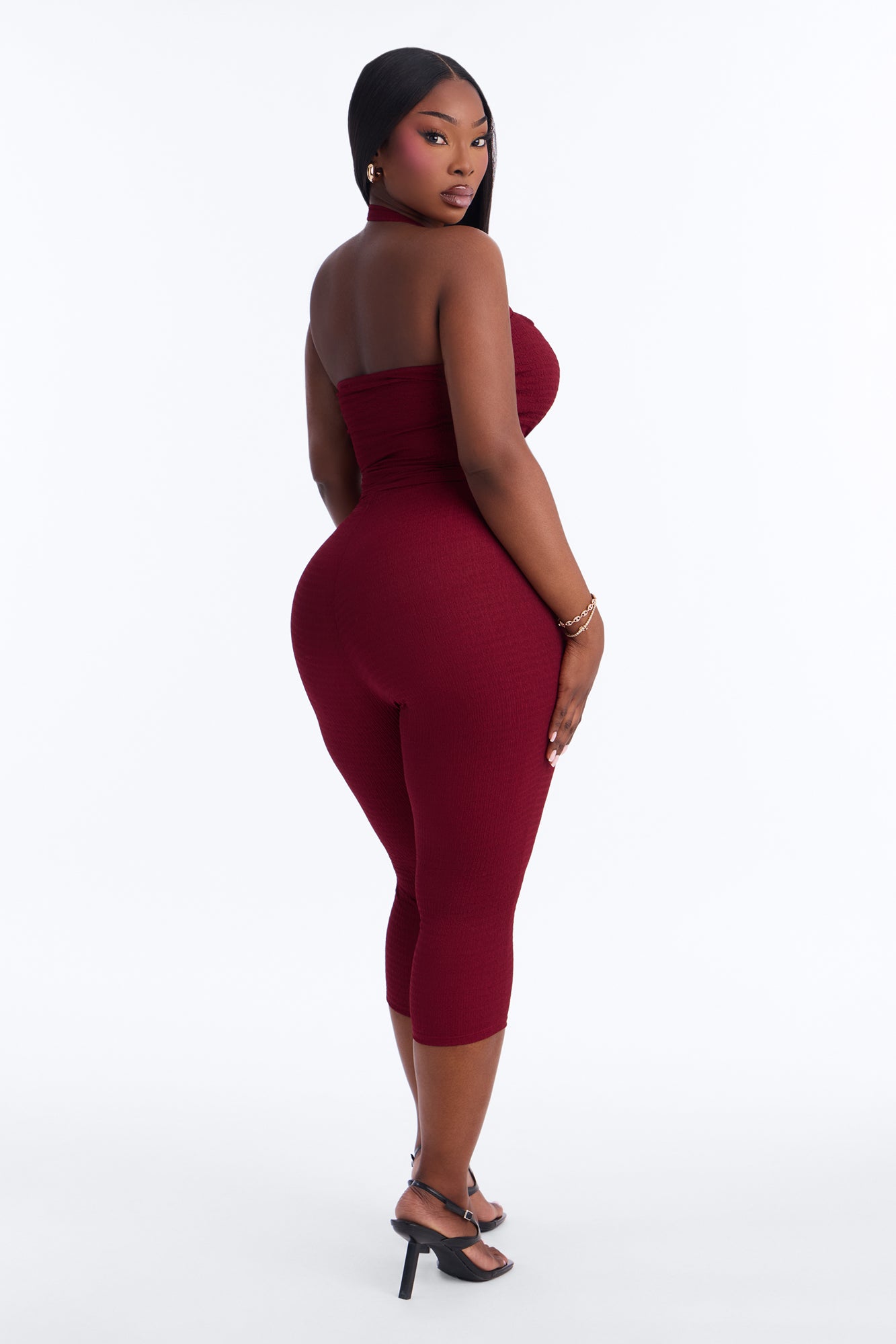 Delilah Textured Halter Capri Pant Set - Burgundy