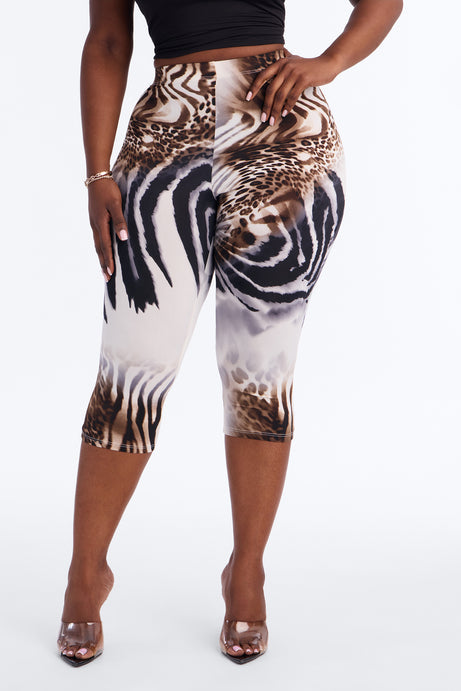 Safari Nights Mid Rise Capri Legging - Black/combo