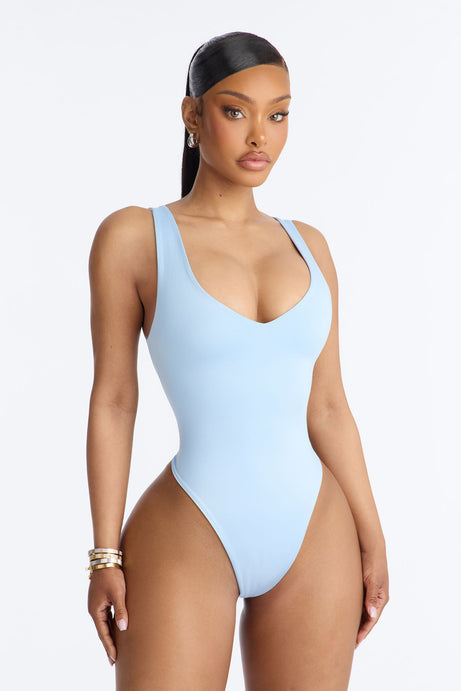Contour Double Lined V-Neck Bodysuit - SkyBlue
