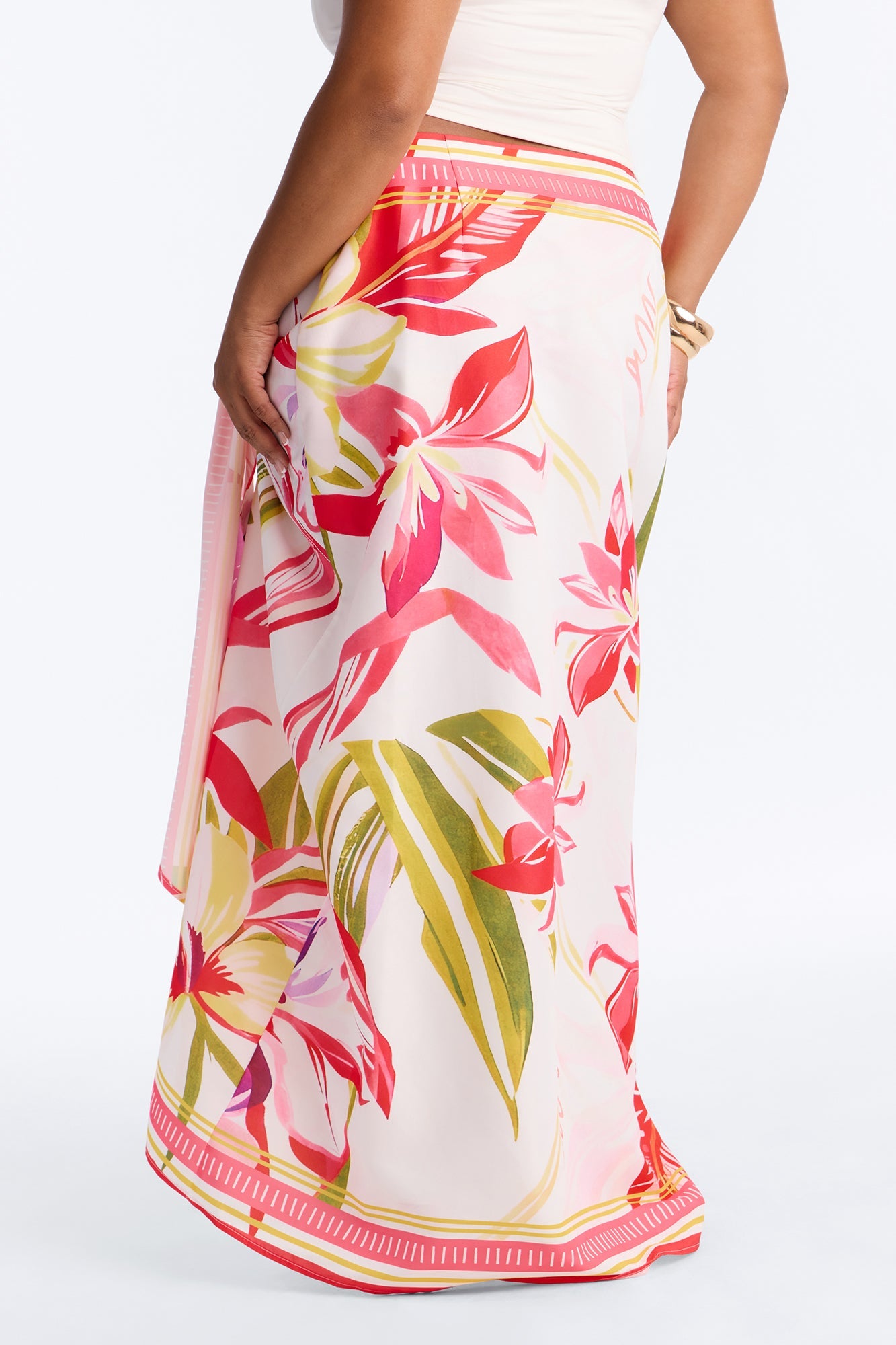 Jet Set Tropical Print Wrap Skirt - Pink/combo